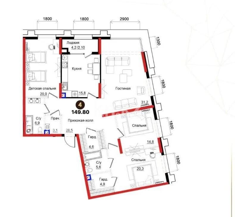 Продажа 4-комнатной квартиры, 149.8 м² - Продажа четырехкомнатных квартир от собственников в Алматы - страница 5 фото 1 из 1