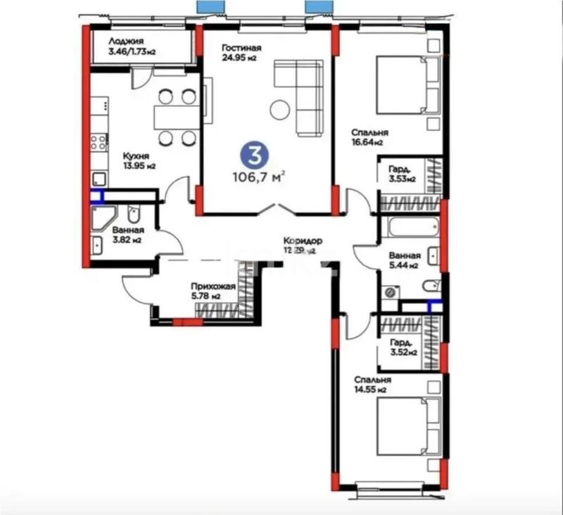 Продажа 3-комнатной квартиры, 107 м² - Продажа квартир в блочном доме в Астане - страница 113 фото 1 из 1