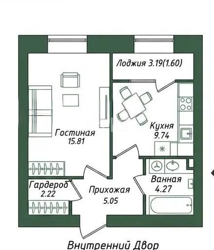 Продажа 1-комнатной квартиры, 38.69 м² - Продажа однокомнатных квартир в р-не Нура Астаны - страница 38 фото 1 из 1