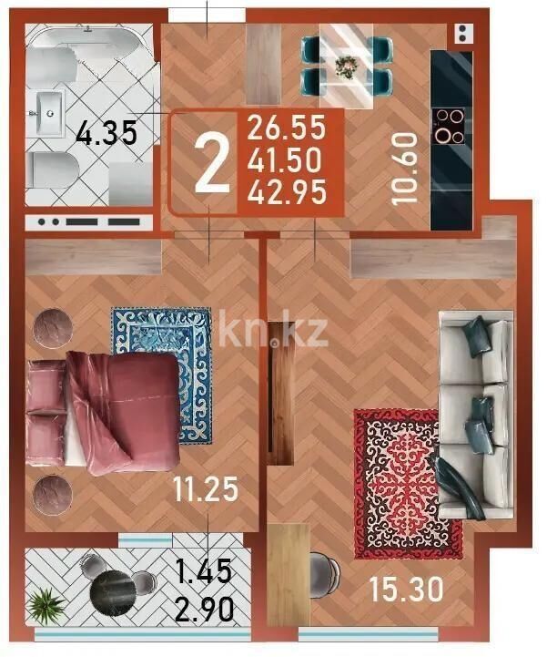 Продажа 2-комнатной квартиры, 42.95 м² - Продажа квартир в Астане фото 1 из 1
