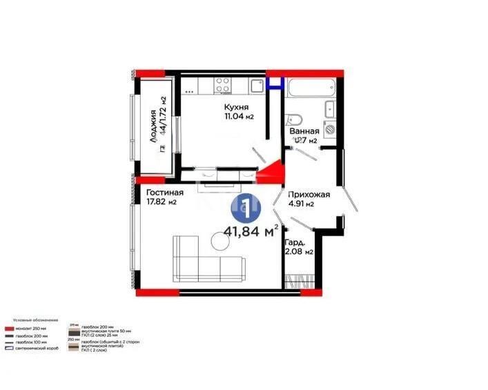 Продажа 1-комнатной квартиры, 41.84 м² - Продажа однокомнатных квартир в монолитно-каркасном доме в Астане - страница 24 фото 1 из 1