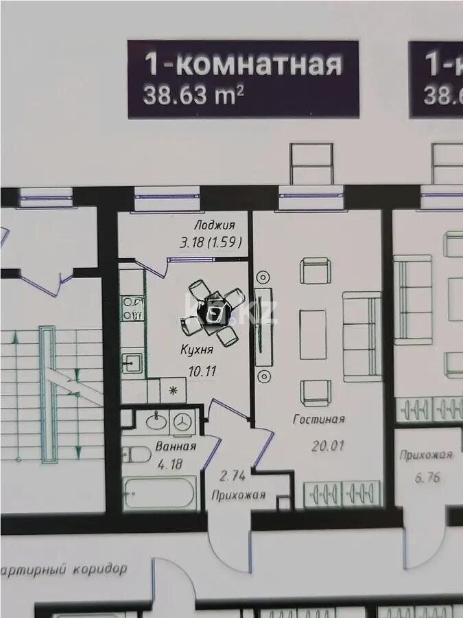 Продажа 1-комнатной квартиры, 38.63 м² - Продажа однокомнатных квартир от собственников в Астане - страница 18 фото 1 из 1