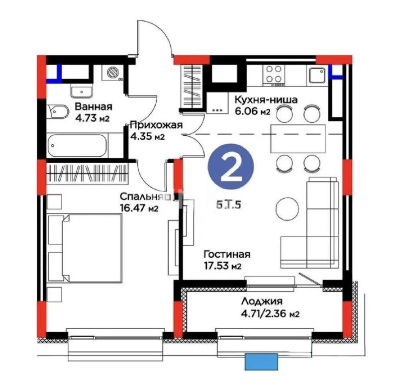 Продажа 2-комнатной квартиры, 51.5 м² - Продажа двухкомнатных квартир в блочном доме в Казахстане - страница 75 фото 1 из 1