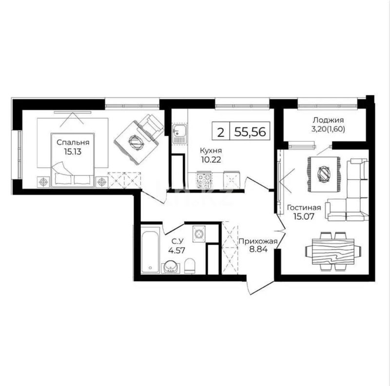 Продажа 2-комнатной квартиры, 55.56 м² - Продажа двухкомнатных квартир в блочном доме в Астане - страница 3 фото 1 из 1