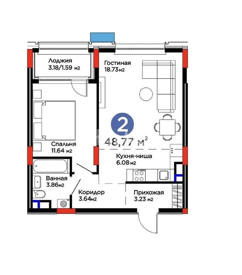 Продажа 2-комнатной квартиры, 48.77 м² - Продажа квартир в Казахстане - страница 79 фото 1 из 1