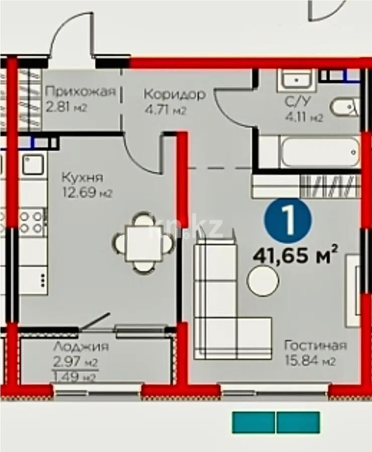 Продажа 1-комнатной квартиры, 41.65 м² - Продажа однокомнатных квартир в Турксибском р-не Алматы - страница 17 фото 3 из 3