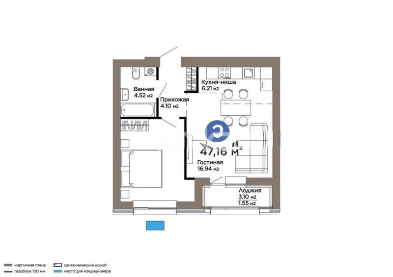 Продажа 2-комнатной квартиры, 47.16 м² - Продажа двухкомнатных квартир в р-не Есиль Астаны - страница 23 фото 1 из 1