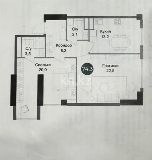 Продажа 2-комнатной квартиры, 74.3 м² - Продажа двухкомнатных квартир в монолитно-каркасном доме в Казахстане - страница 190 фото 1 из 1