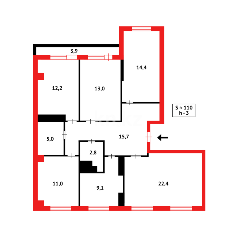 Продажа 5-комнатной квартиры, 109 м² - Продажа квартир в блочном доме в Караганде фото 5 из 12