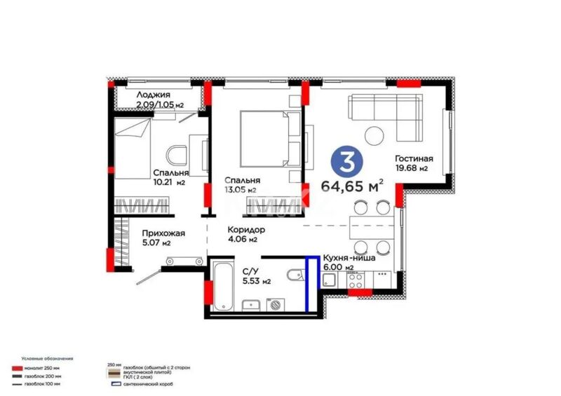 Продажа 3-комнатной квартиры, 65 м² - Продажа квартир в монолитно-каркасном доме в Астане - страница 72 фото 1 из 1
