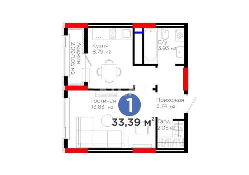 Продажа 1-комнатной квартиры, 33.53 м² - Продажа однокомнатных квартир в монолитно-каркасном доме в Астане - страница 29 фото 1 из 1