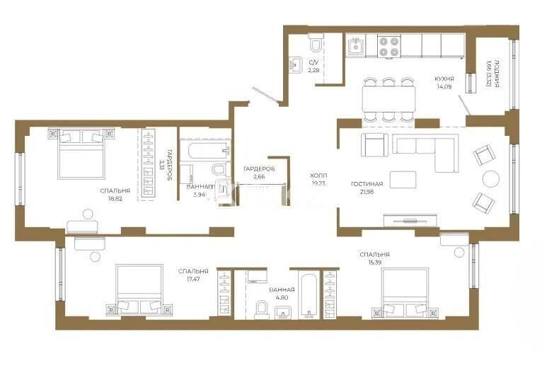 Продажа 4-комнатной квартиры, 126 м² - Продажа четырехкомнатных квартир в монолитно-каркасном доме в Казахстане - страница 15 фото 1 из 1