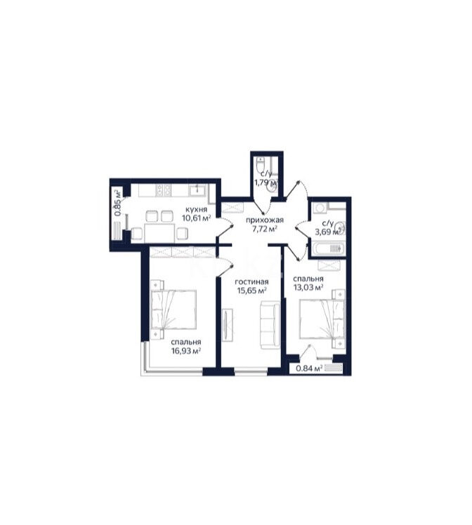Продажа 3-комнатной квартиры, 71.83 м² - Продажа квартир в монолитном доме в Казахстане фото 1 из 1