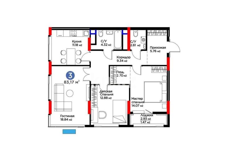 Продажа 3-комнатной квартиры, 84 м² - Продажа трехкомнатных квартир в Казахстане - страница 13 фото 1 из 1