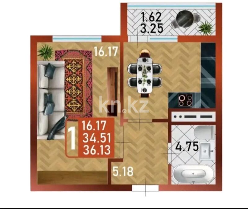 Продажа 1-комнатной квартиры, 37 м² - Продажа квартир в Казахстане - страница 176 фото 1 из 1