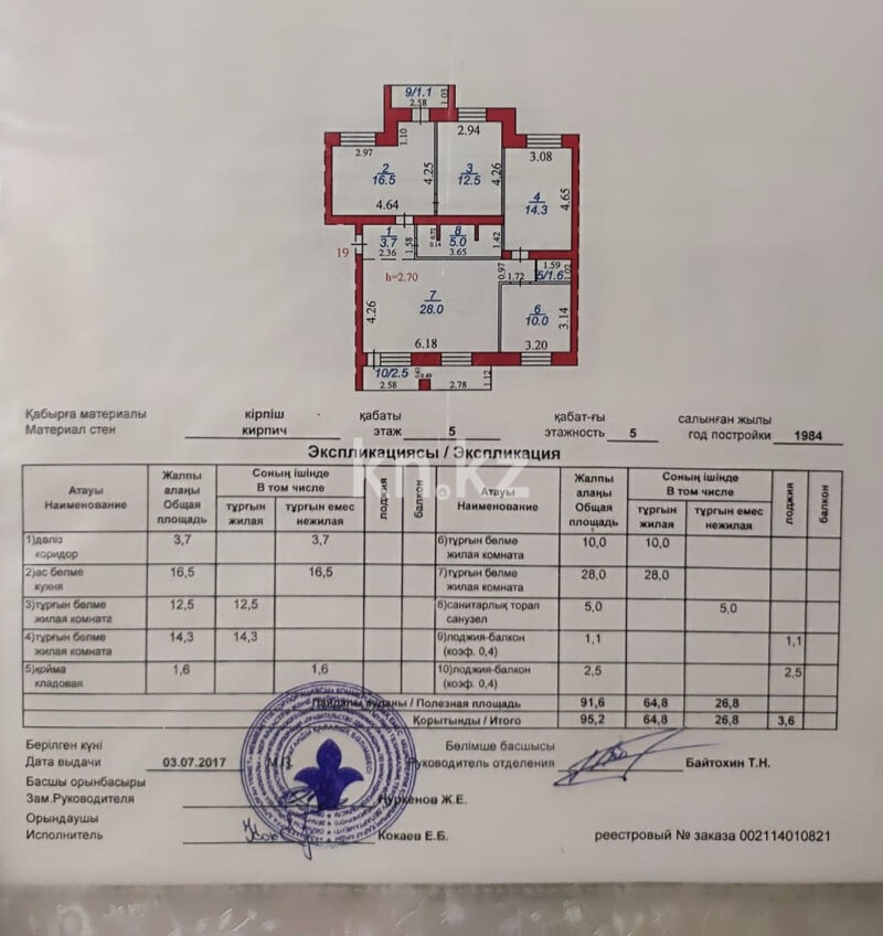 Продажа 4-комнатной квартиры, 95.2 м² - Продажа четырехкомнатных квартир в кирпичном доме в Караганде - страница 5 фото 1 из 19