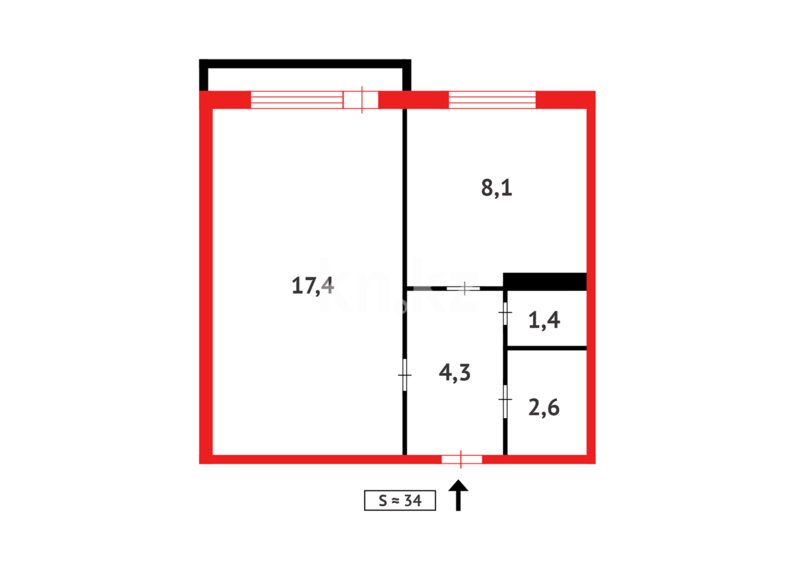 Продажа 1-комнатной квартиры, 34 м² - Продажа однокомнатных квартир в панельном доме в Казахстане - страница 50 фото 10 из 10