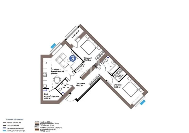 Продажа 3-комнатной квартиры, 83.27 м² - Продажа квартир в кирпичном доме в Астане - страница 219 фото 1 из 1