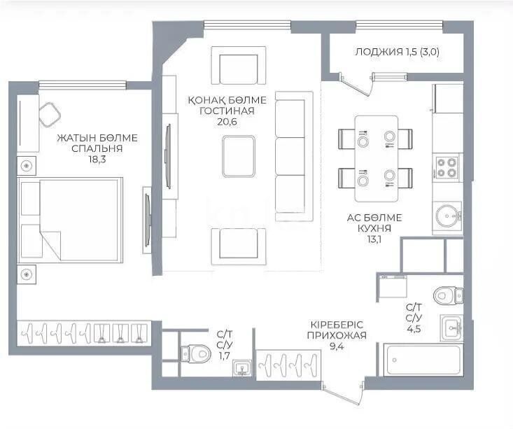 Продажа 2-комнатной квартиры, 70 м² - Продажа квартир в монолитно-каркасном доме в Казахстане - страница 5 фото 1 из 1