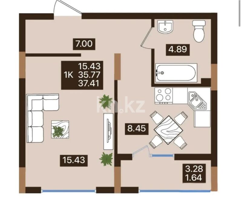 Продажа 1-комнатной квартиры, 37.41 м² - Продажа однокомнатных квартир в р-не Есиль Астаны - страница 21 фото 1 из 1