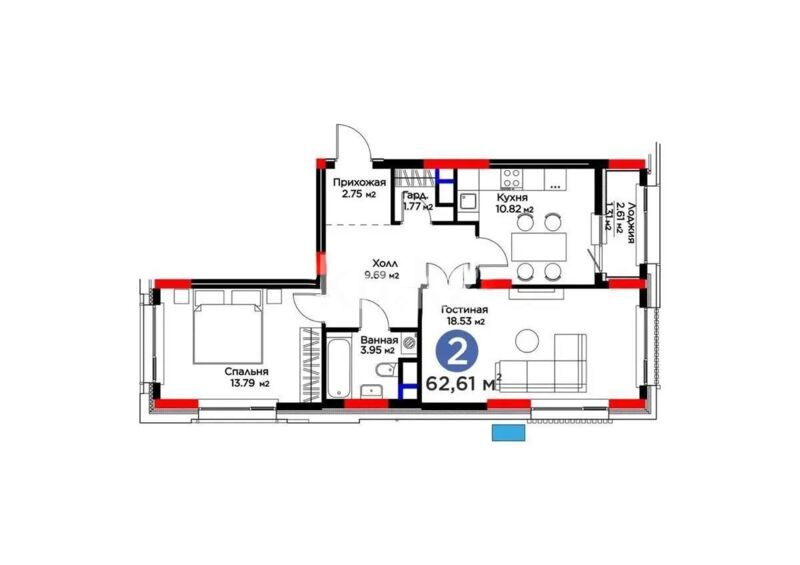 Продажа 2-комнатной квартиры, 63 м² - Продажа двухкомнатных квартир в блочном доме в Казахстане - страница 57 фото 1 из 1