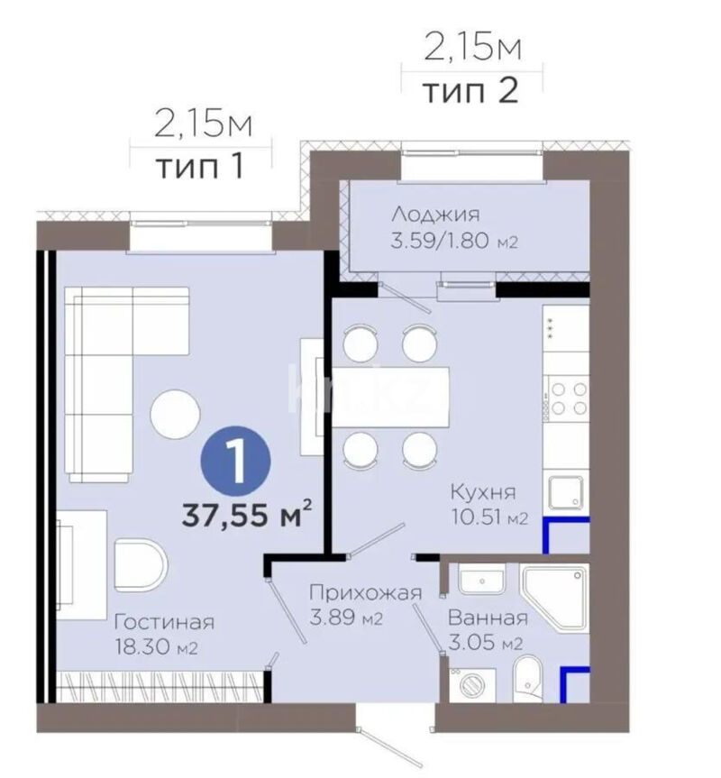 Продажа 1-комнатной квартиры, 37.55 м² - Продажа однокомнатных квартир в блочном доме в Казахстане - страница 53 фото 1 из 1