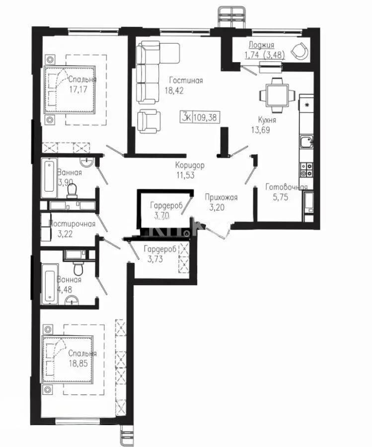 Продажа 3-комнатной квартиры, 110 м² - Продажа квартир в монолитно-каркасном доме в Астане - страница 94 фото 1 из 1