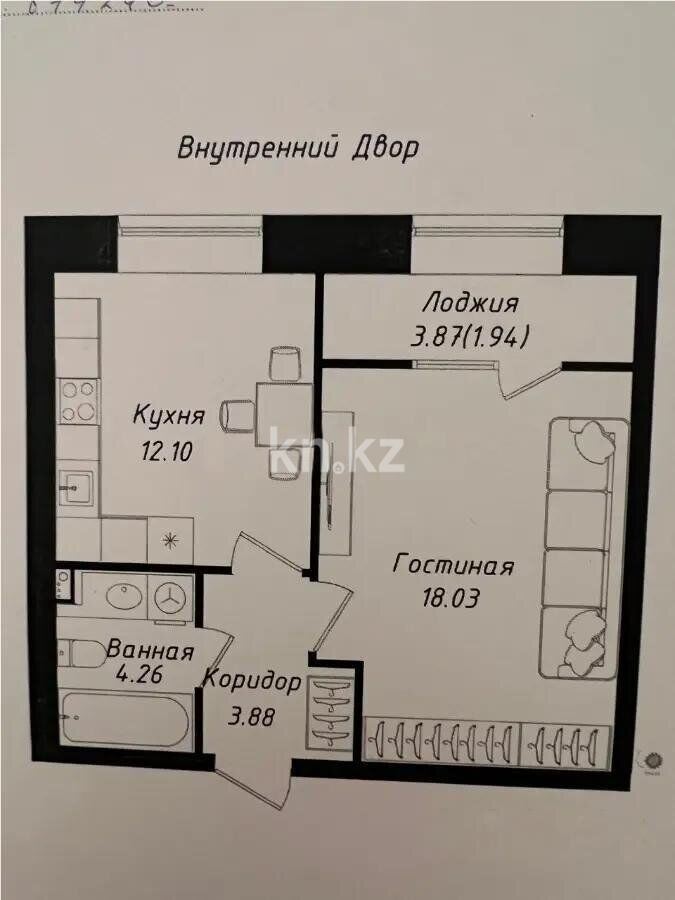 Продажа 1-комнатной квартиры, 40.21 м² - Продажа однокомнатных квартир в кирпичном доме в Казахстане - страница 2 фото 1 из 1