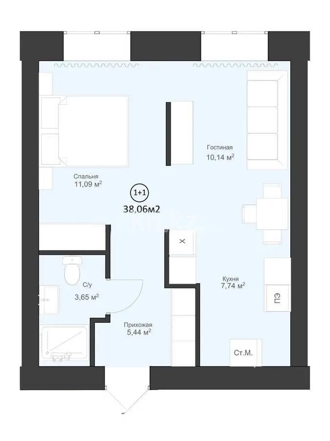 Продажа 2-комнатной квартиры, 38.06 м² - Продажа  двухкомнатных квартир в новостройках Астаны фото 1 из 1