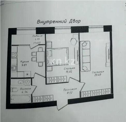 Продажа 2-комнатной квартиры, 59.98 м² - Продажа двухкомнатных квартир в кирпичном доме в Астане фото 4 из 4