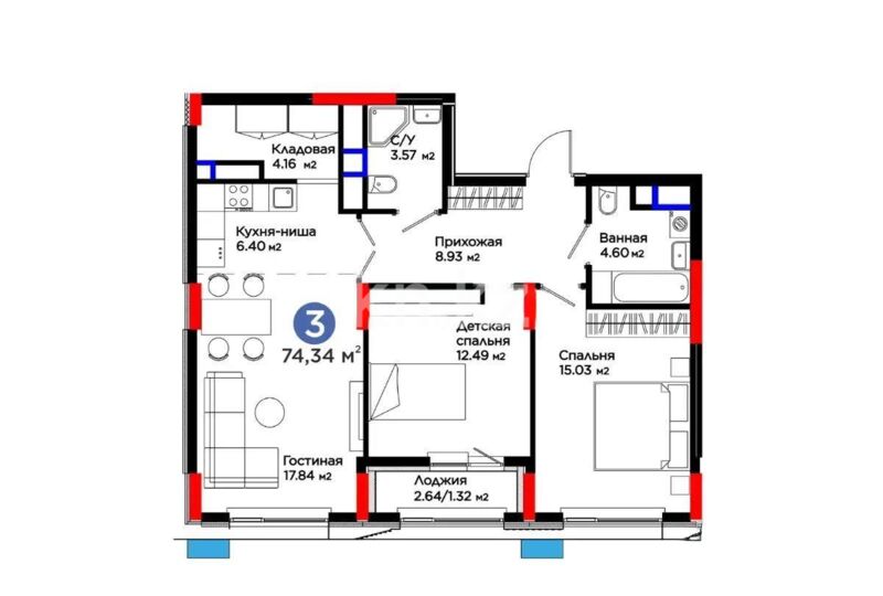 Продажа 3-комнатной квартиры, 74.34 м² - Продажа квартир в блочном доме в Астане - страница 164 фото 1 из 1