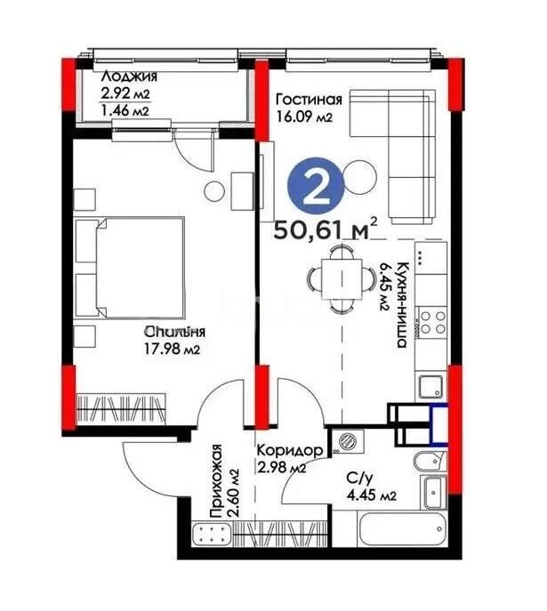 Продажа 2-комнатной квартиры, 50.61 м² - Продажа двухкомнатных квартир в блочном доме в Казахстане - страница 37 фото 5 из 5
