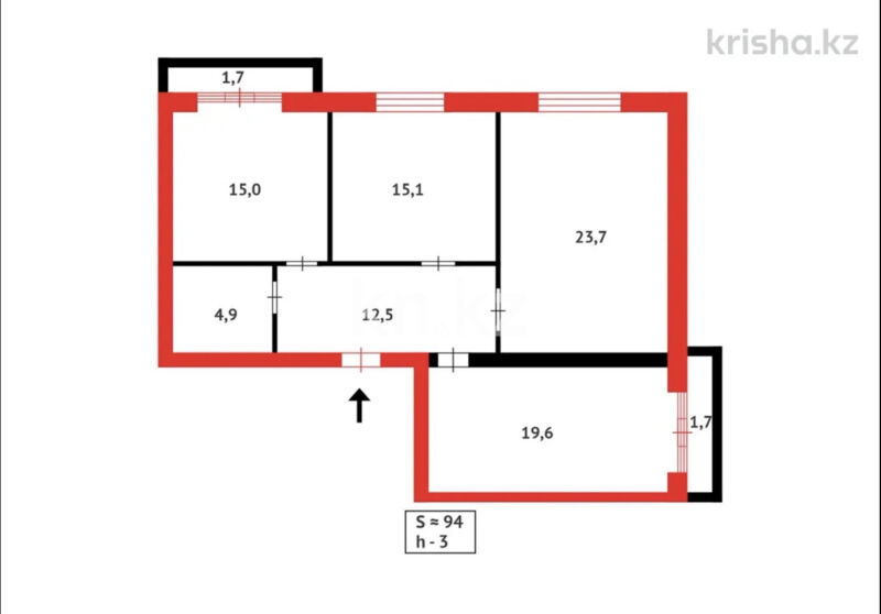 Продажа 3-комнатной квартиры, 95 м² - Продажа квартир в районе Михайловка в Караганде фото 17 из 17