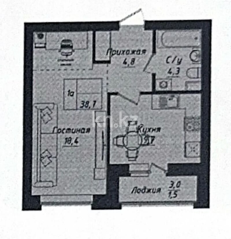 Продажа 1-комнатной квартиры, 38.7 м² - Продажа однокомнатных квартир в р-не Нура Астаны - страница 39 фото 1 из 1