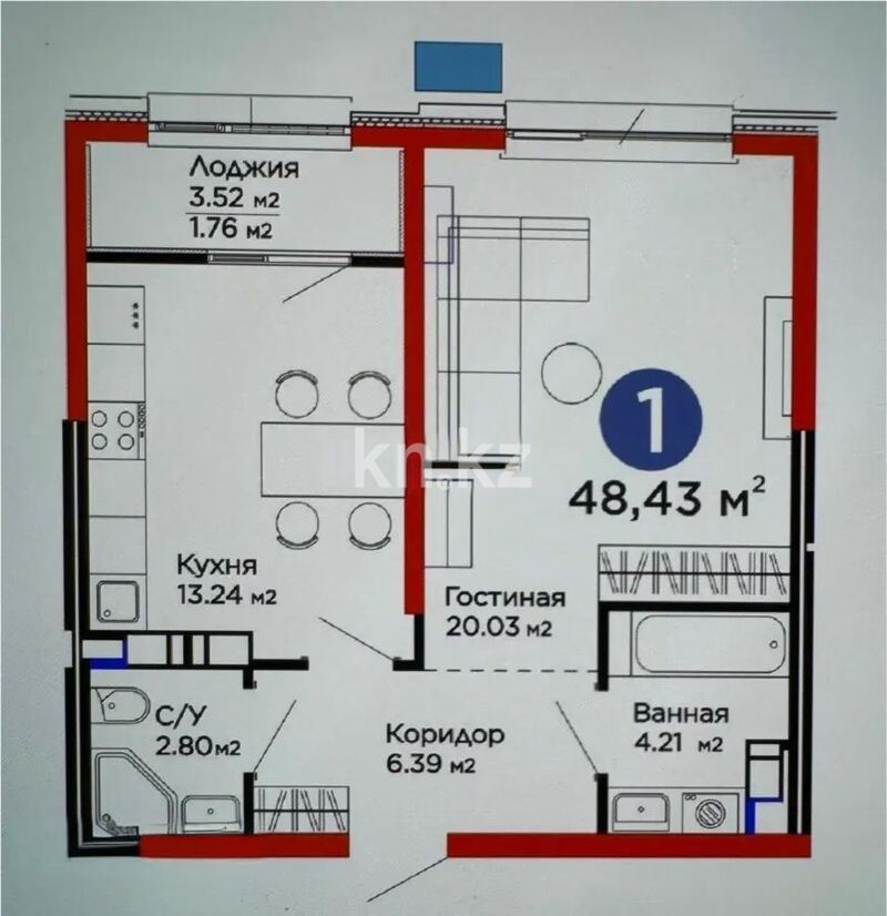 Продажа 1-комнатной квартиры, 48.43 м² - Продажа однокомнатных квартир в Бостандыкском р-не Алматы - страница 13 фото 1 из 1