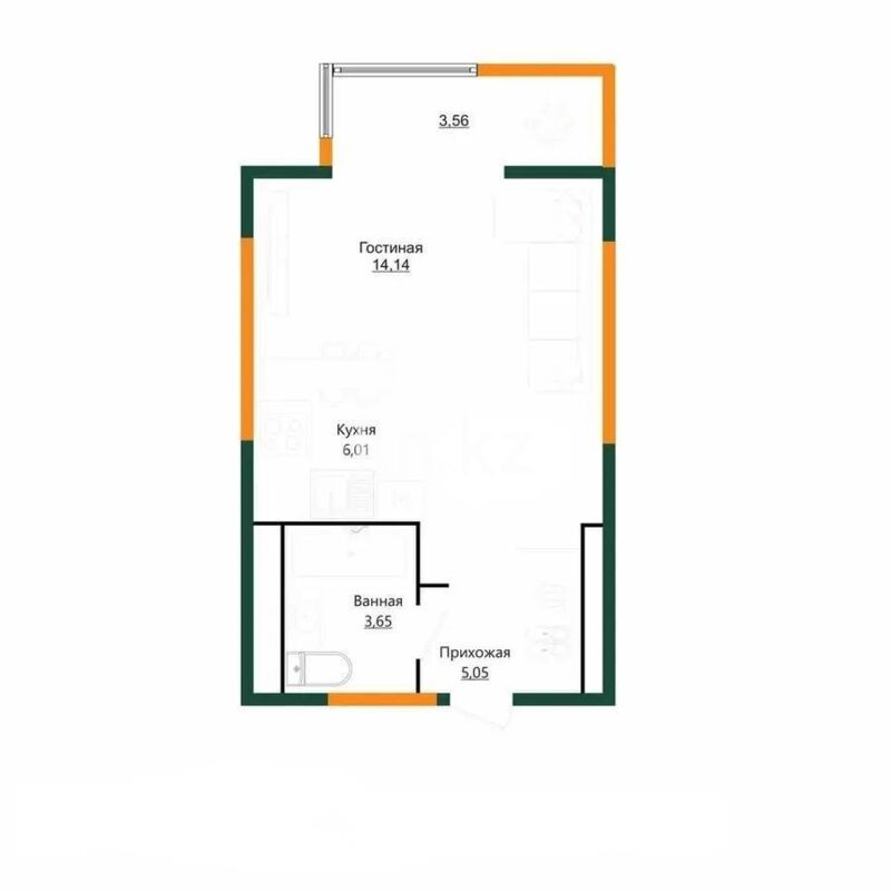 Продажа 1-комнатной квартиры, 33.6 м² - Продажа квартир в Казахстане - страница 3 фото 1 из 1