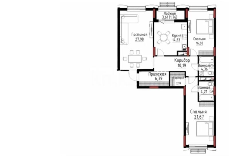 Продажа 3-комнатной квартиры, 109.68 м² - Продажа трехкомнатных квартир в монолитно-каркасном доме в Казахстане - страница 116 фото 1 из 1