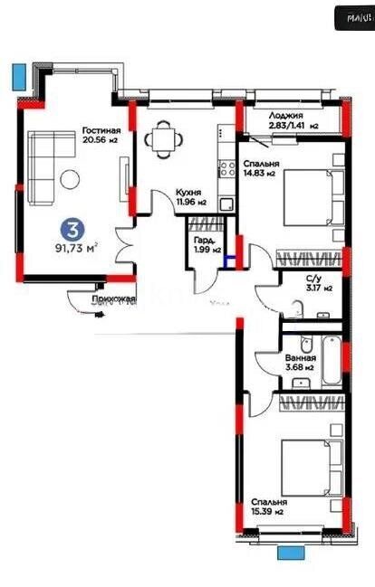 Продажа 3-комнатной квартиры, 90.6 м² - Недвижимость в Астане - страница 10 фото 5 из 5