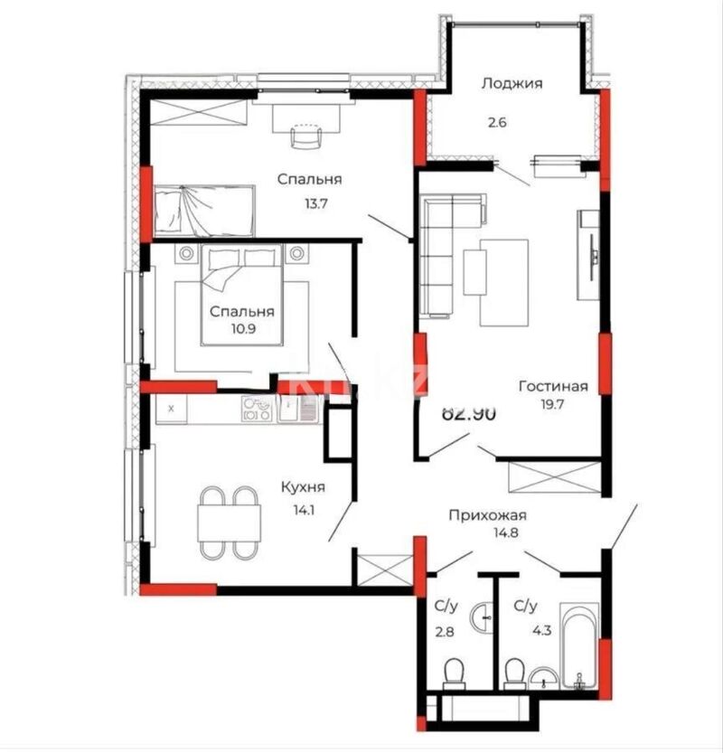 Продажа 3-комнатной квартиры, 82.9 м² - Продажа квартир в Казахстане - страница 140 фото 1 из 1