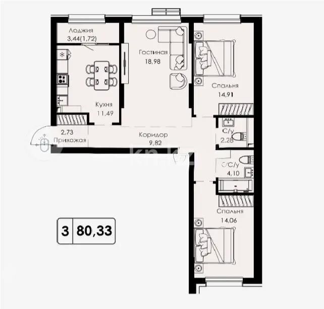 Продажа 3-комнатной квартиры, 80.33 м² - Продажа трехкомнатных квартир в монолитном доме в Алматы - страница 2 фото 5 из 5