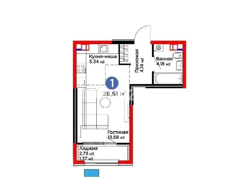 Продажа 1-комнатной квартиры, 28.61 м² - Продажа однокомнатных квартир в Алатауском р-не Алматы - страница 9 фото 1 из 1