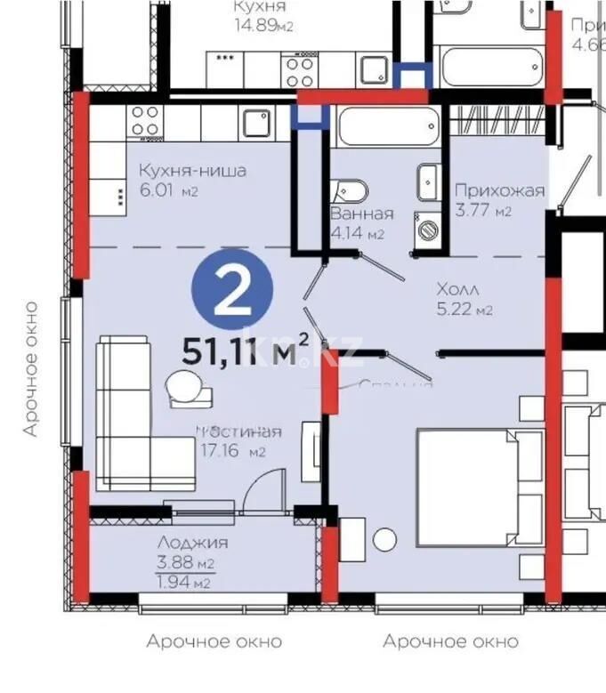 Продажа 2-комнатной квартиры, 52 м² - Продажа двухкомнатных квартир в монолитно-каркасном доме в Астане - страница 39 фото 1 из 1