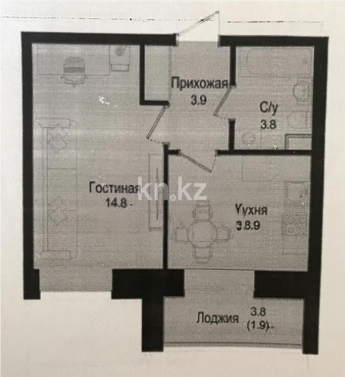 Продажа 1-комнатной квартиры, 33.3 м² - Продажа однокомнатных квартир в р-не Нура Астаны - страница 42 фото 1 из 1