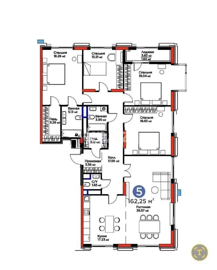 Продажа 5-комнатной квартиры, 162.25 м² - Продажа пятикомнатных и более квартир в р-не Нура Астаны фото 1 из 1