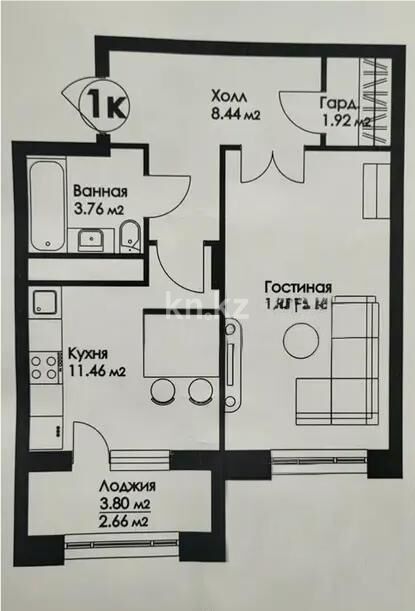 Продажа 1-комнатной квартиры, 45.11 м² - Продажа однокомнатных квартир в р-не Сарайшык Астаны - страница 12 фото 1 из 1