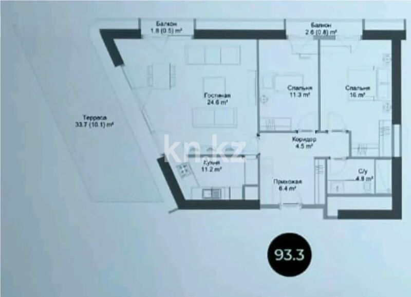 Продажа 3-комнатной квартиры, 93.3 м² - Продажа трехкомнатных квартир в Жетысуском р-не Алматы - страница 4 фото 1 из 1