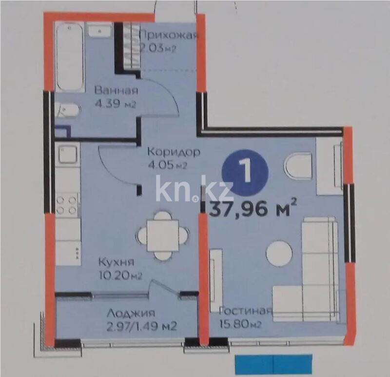 Продажа 1-комнатной квартиры, 38 м² - Продажа однокомнатных квартир в монолитном доме в Алматы - страница 4 фото 1 из 1