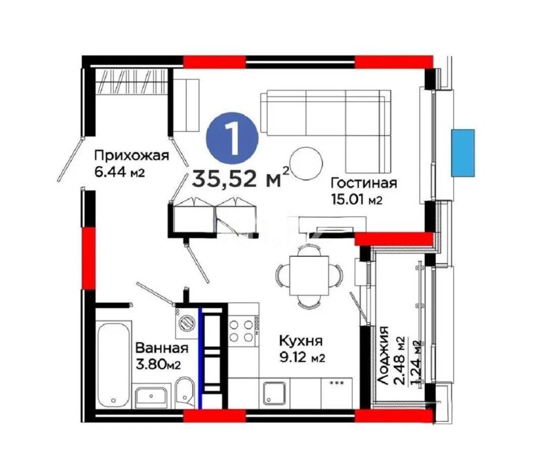 Продажа 1-комнатной квартиры, 35.52 м² - Продажа однокомнатных квартир в монолитно-каркасном доме в Астане - страница 31 фото 1 из 1