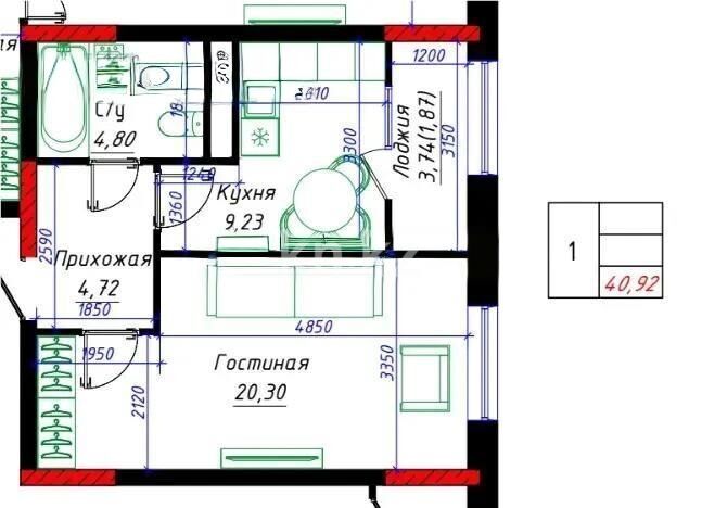Продажа 1-комнатной квартиры, 41 м² - Продажа однокомнатных квартир в р-не Есиль Астаны - страница 12 фото 1 из 1