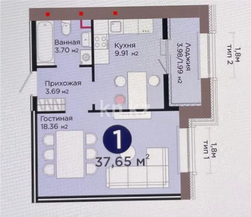 Продажа 1-комнатной квартиры, 38 м² - Продажа однокомнатных квартир в блочном доме в Казахстане - страница 49 фото 1 из 1